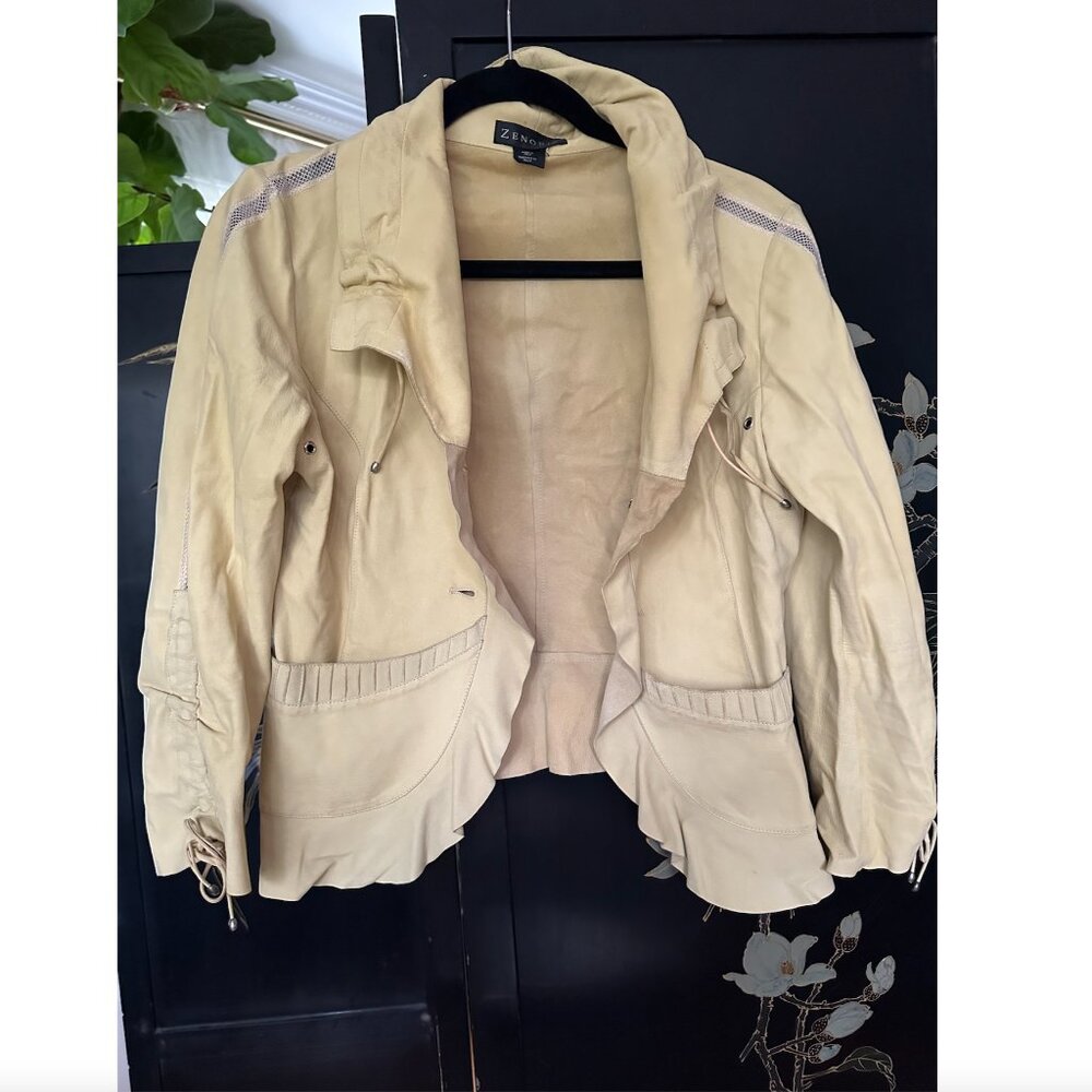 Zenobia Genuine Leather Sculptural Jacket — Butter Yellow, Architectural Drape
